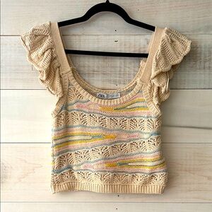 Zara Cream and Yellow Ruffled Crop Blouse